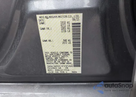 2015 Nissan Altima 2.5/2.5 S/2.5 Sl/2.5 Sv z USA, uszkodzony, nr VIN 1N4AL3APXFC459560